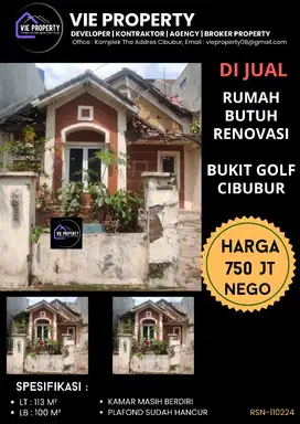 DIJUAL TANAH Murah DENGAN RUMAH RUSAK, di Bukit Golf Cibubur