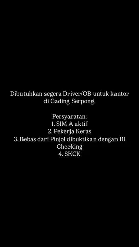 Dibutuhkan Segera Driver-OB