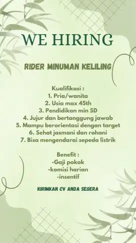 LOWONGAN RIDER MINUMAN KELILING (SAWANGAN)