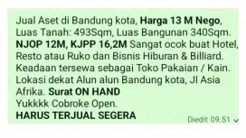 Jual Cepat Tanah & Bangunan Ruko Lama