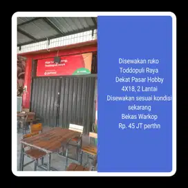 Disewakan ruko  Toddopuli Raya  Dekat Pasar Hobby 4X18, 2 Lantai