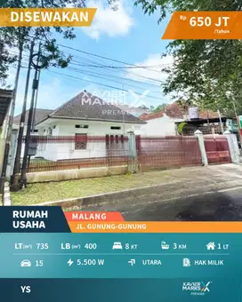 Rumah Usaha Tengah Kota Strategis di Gunung Gunung Klojen Malang