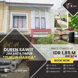 DUREN SAWIT JAKTIM RUMAH CLUSTER 2 LT TURUN HARGA JUAL CEPAT Z68