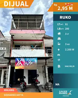Dijual Ruko 3 Lantai Strategis Tengah Kota di Suhat Lowokwaru Malang