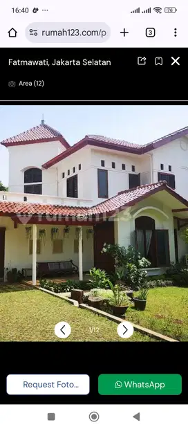 Rumah Mediterania , Cilandak , seberang Citos ,Lt560 m /Lb270 m,11,8 M