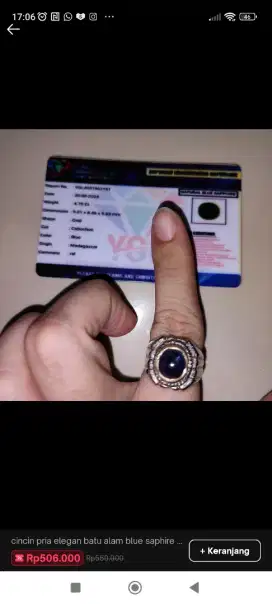 cincin pria akik batu alam asli blue safir saphire