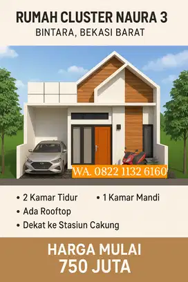 Rumah 1 Lantai + Rooftop di Bintara dekat ke Stasiun Cakung