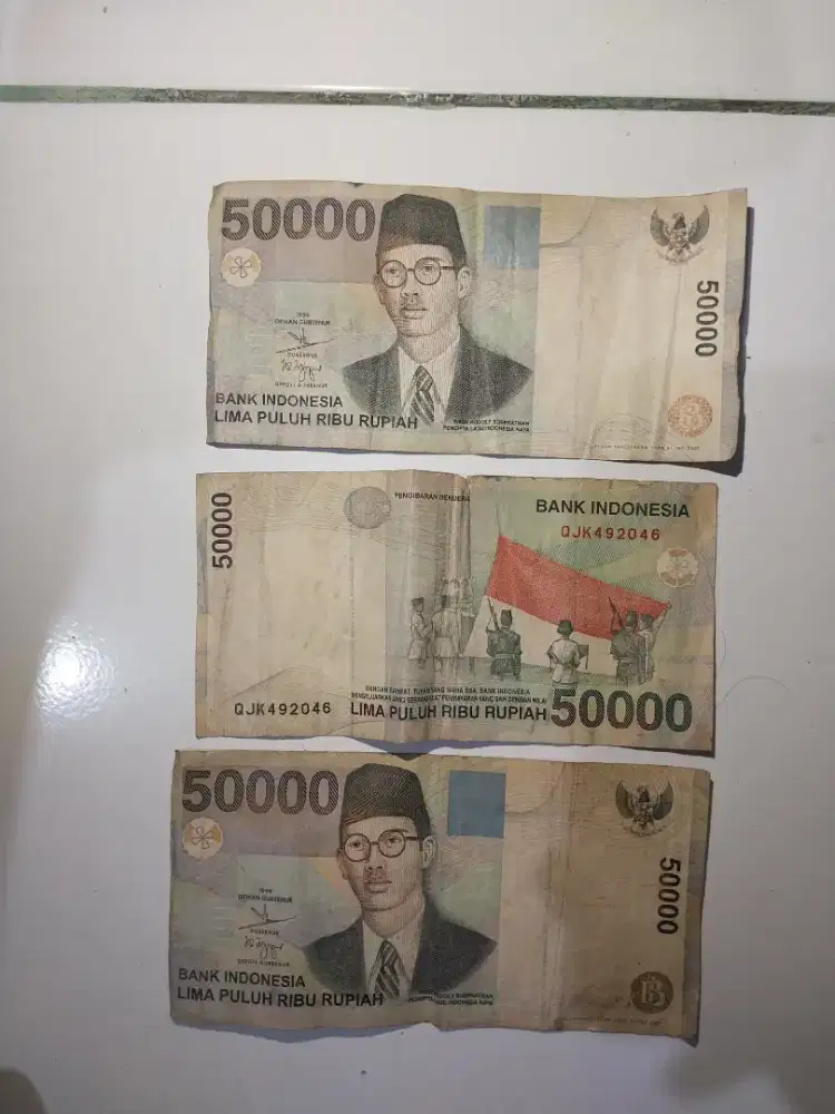 Uang jadul kuno zaman dulu Rp. 50.000 terbitan 1999 (3 lembar)