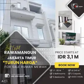 RAWAMANGUN JAKTIM TURUN HARGA! RUMAH MEWAH 3 LT FULL FURNISHED AC1