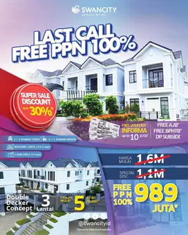 Last Call Free PPN 100% Rumah 3 Lantai Lavon SWAN CITY Tangerang