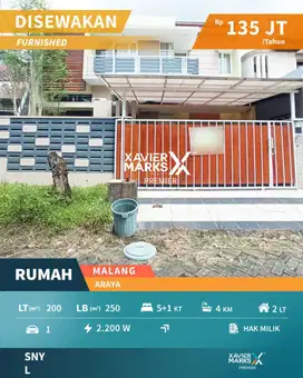 DISEWAKAN RUMAH MINIMALIS MODERN + FURNISH DI ARAYA - MALANG
