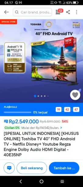 ANDROID SMART TV TOSHIBA 40INCH TYPE 40E35NP FHD YOUTUBE -NETFLIX-GRS