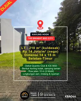 Kavling Hook Kuldesak 210m² The Eminent dekat QBig & ICE BSD