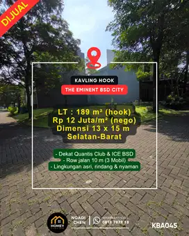 Kavling Hook 189m² termurah The Eminent dekat Quantis Club & ICE BSD