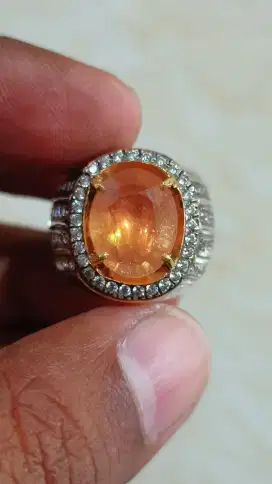 Natural Orange Sapphire Memo GLab Ring Perak handmade mewah