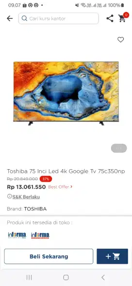 Toshiba 75 inci led 4k google tv 75c350np