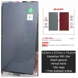 JUAL CEPAT KULKAS SHARP 166 LITER MULUS 1,6jtan NEGO