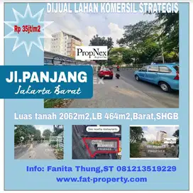 Dijual lahan komersil di Jl Panjang,JakBar luas 2,062m2 LB 464m2