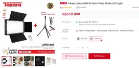 Takara LUNA 600B Bi-Color Video Studio LED Light + Tripod Gress