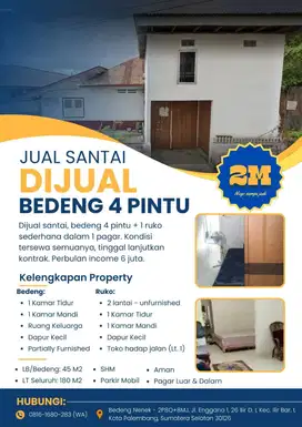 Dijual Santai - Bedeng 4 pintu + 1 ruko