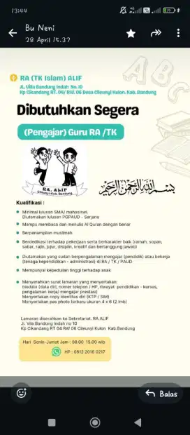 Di cari guru tk/ra
