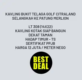 MURAH, Kavling BTG, Bukit Telaga Golf Citraland Dkt Gwalk, Fullerton