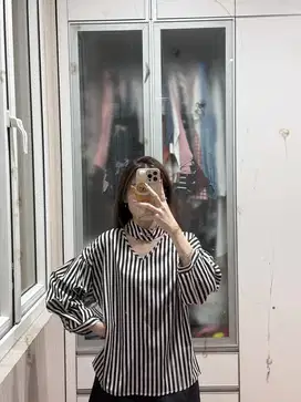 Black stripes korean style blouse
