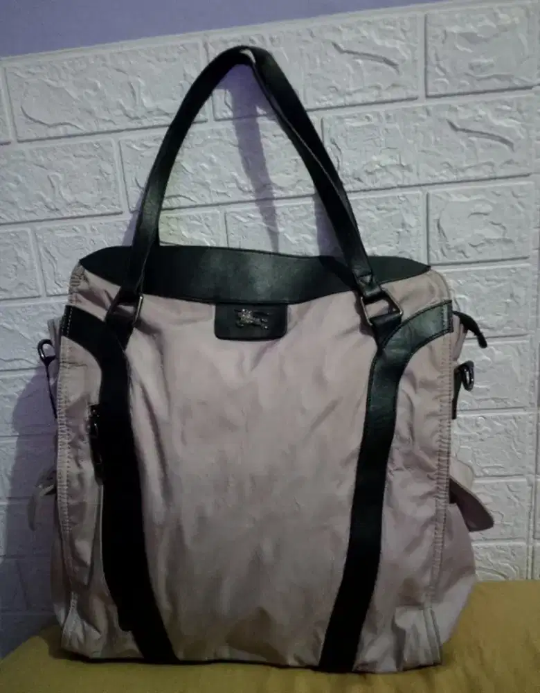 Tote burberry purple kulit+nilon