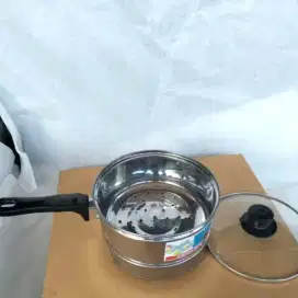 Panci Susu Panci Nasi Stainless 16 cm Tutup Kaca