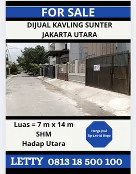 Dijual Kavling / tanah Sunter Jakarta Utara Rp 2.69 M Nego