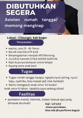 Dibutuhkan ART/momong (menginap)