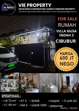 BANTING HARGA ! JUAL MURAH, RUMAH SIAP HUNI VILLA NUSA INDAH 3 BEKASI