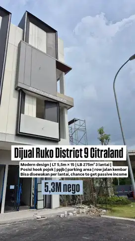 DIJUAL RUKO BARU CITRALAND DISTRICT 9 ROW JALAN KEMBAR