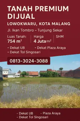 Tanah premium di Jl Tombro Malang