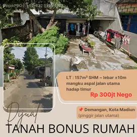 Beli Tanah Bonus Rumah di Pinggir Jalan Aspal Utama Demangan Kota