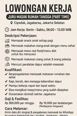 Juru Masak Rumahan (Part Time)