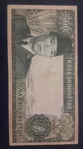 1 set Uang Rupiah 1960 Seri Soekarno pecahan 500, 100, 50, 25, 10, 5