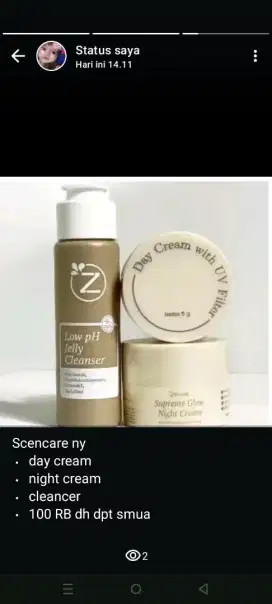 1 set scencare, dpt daycream, nightcream, cleancer
