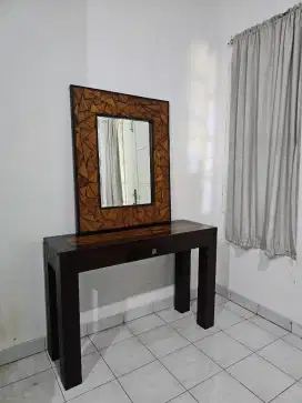 Set Meja foyer dan kaca bevel kayu jati asli mulus kokoh