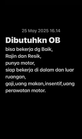 Dicari office boy OB