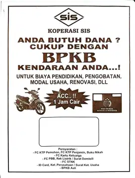 Dana Tunai BKPB Motor dan mobil 1 Jam Cair