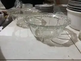 Vintage KIG Indonesia Clear Glass Bowls with Oyster and Pearl Pattern
