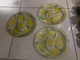 Vintage Glass Serving Platters with Yellow Tulip Pattern 3pcs