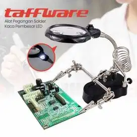 Alat Pegangan Solder Helping Hand LED Kaca Pembesar 3.5X