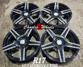 Jual velg r17 4x100 4x114,3 black polis avanza xenia livina dll