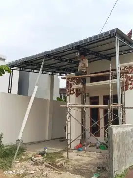 Kanopi rangka Hollo 40x40 atap seng sepandek o,30