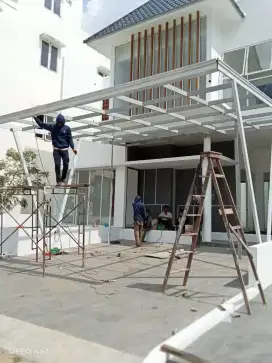 Kanopi rangka Hollo 30x90 galvanis atap seng sepandek