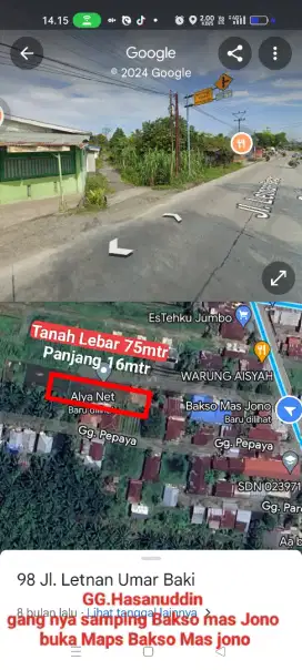 Tanah darat lebar 75m x panjang 16m dijual cepat Cuma 310juta