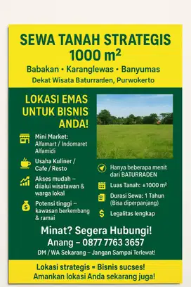 DISEWAKAN TANAH STRATEGIS UNTUK USAHA