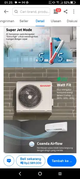 AC SHARP 1/2PK TYPE AH-A5BEY-GARANSI RESMI SHARP